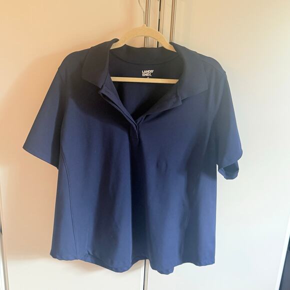 LANDS’ END Women’s Short Sleeve High Impact Polo (2X, navy) - Picture 4 of 6